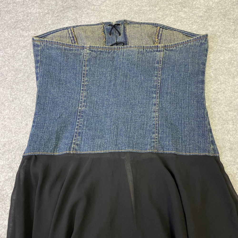 Sole Mio Y2K Denim Corset Top M Lace Up Asymmetrical Sheer Chiffon Whimsigoth - Picture 11 of 14